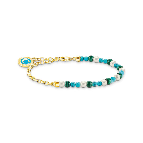 Charmista - Turquoise, Malachite & Pearl Gold Charm Bracelet