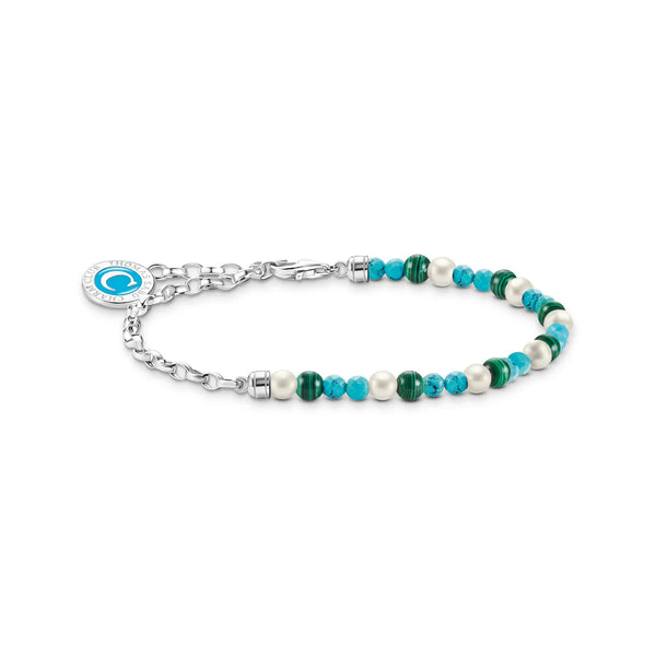 Charmista - Turquoise, Malachite & Pearl Silver Charm Bracelet