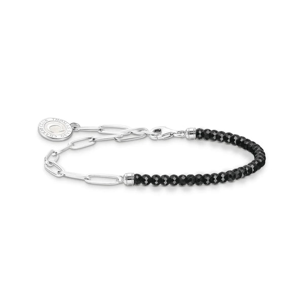 Charmista - Long Link Black Onyx Beaded Silver Charm Bracelet - 2 Sizes
