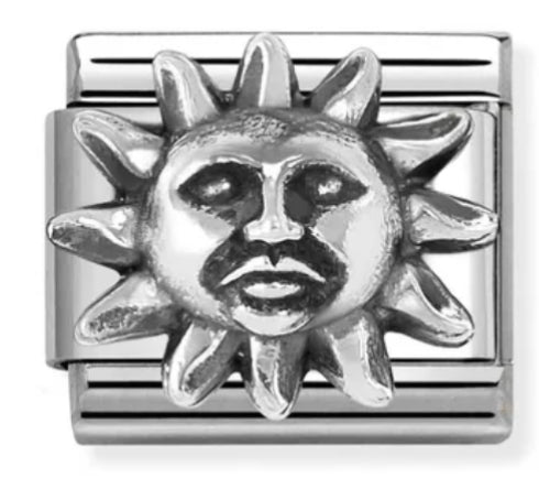 Symbols - Sun Relief Oxidised Silver Charm