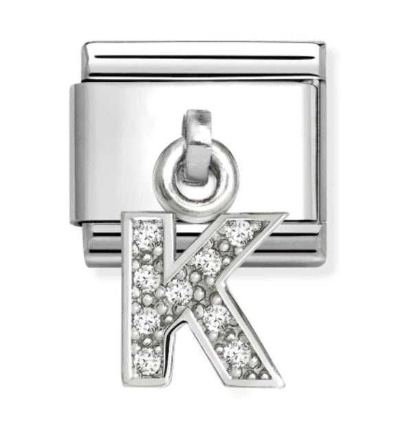Silver - Letter K with CZ Dangle Charm