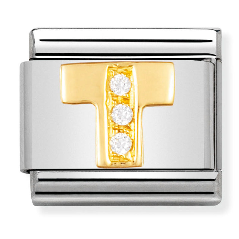 Gold - Letter T with CZ Charm
