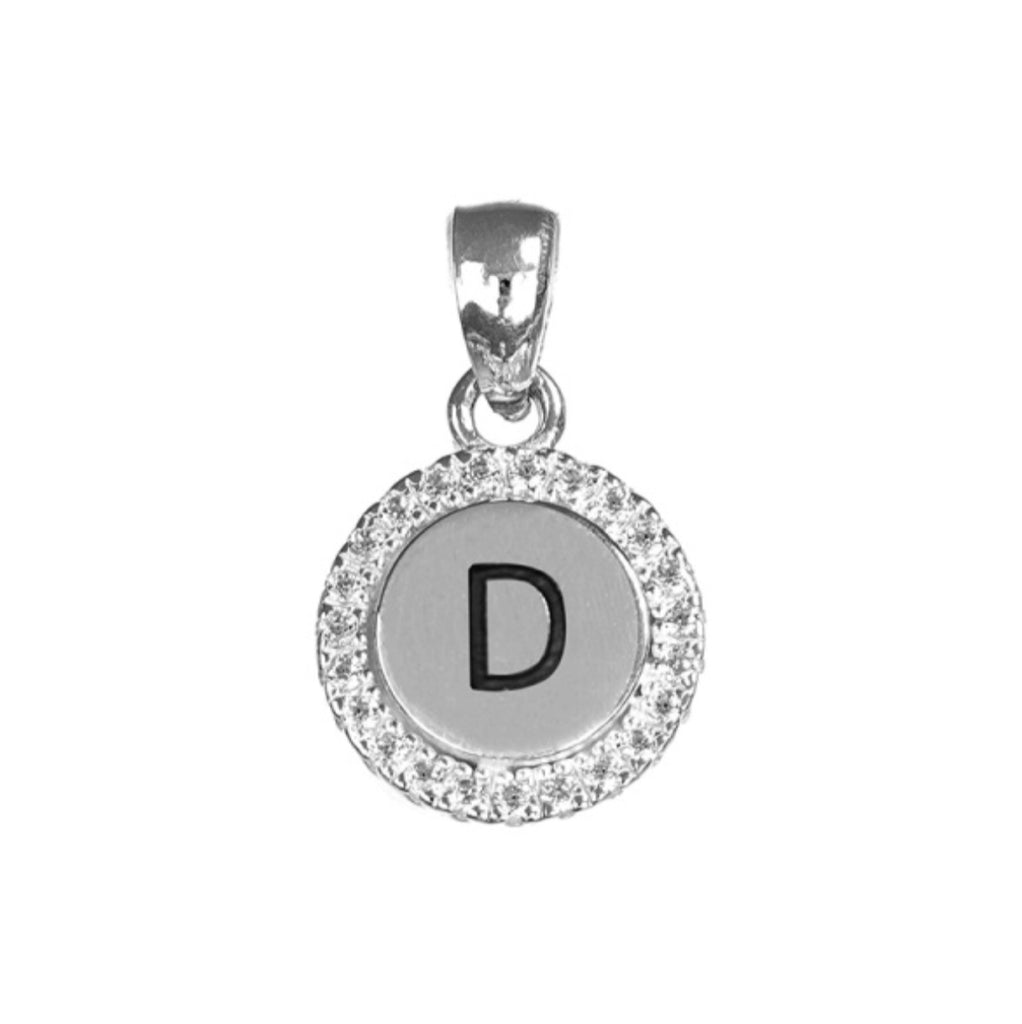 Round White CZ Silver Initial Charm