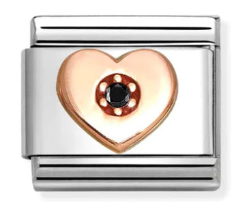 Heart with Black CZ Rosegold Charm