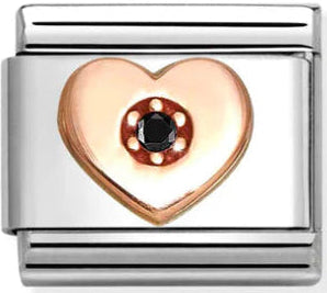 Love - Heart with Black CZ Rosegold Charm