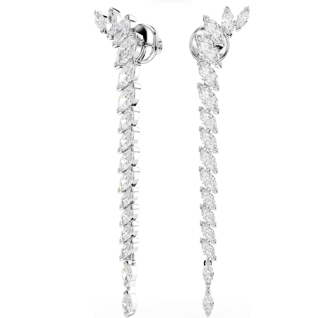 Mesmera: White Marquise Cut Crystal Long Silver Earrings