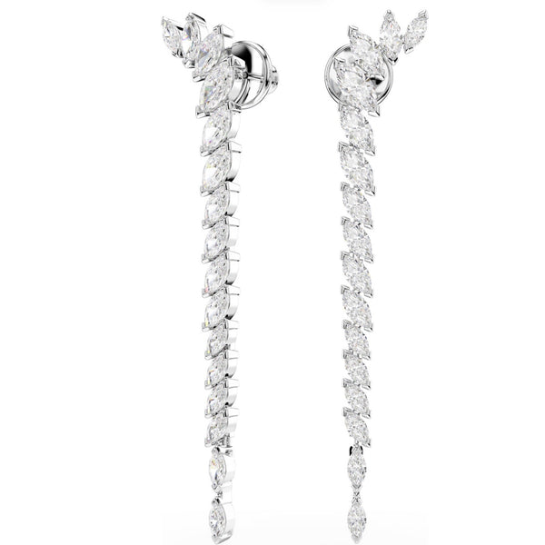 Mesmera: White Marquise Cut Crystal Long Silver Earrings