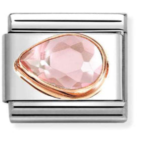 Gemstone - Pink CZ Left Drop Faceted Rosegold Charm