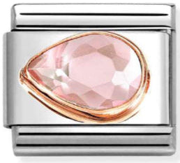 Gemstones - Pink CZ Faceted Left Drop Rosegold Charm