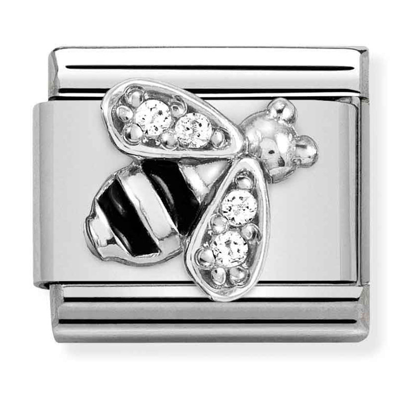 Animals - Bee with Black Enamel & CZ Silver Charm