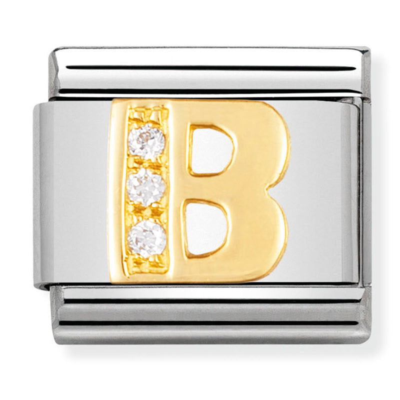 Gold - Letter B with CZ Charm