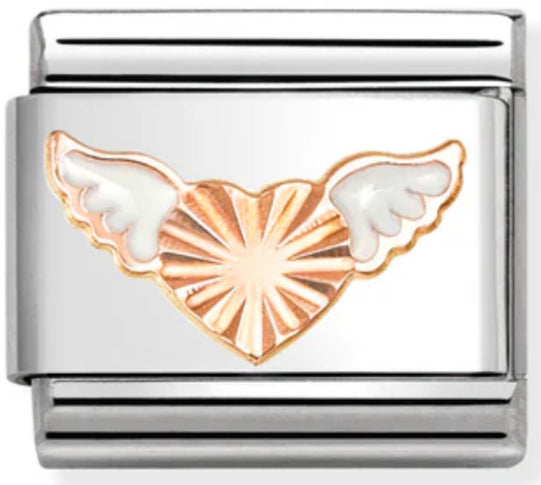 Etched Symbols - Flying Heart Etched Details with White Enamel Rosegold Charm