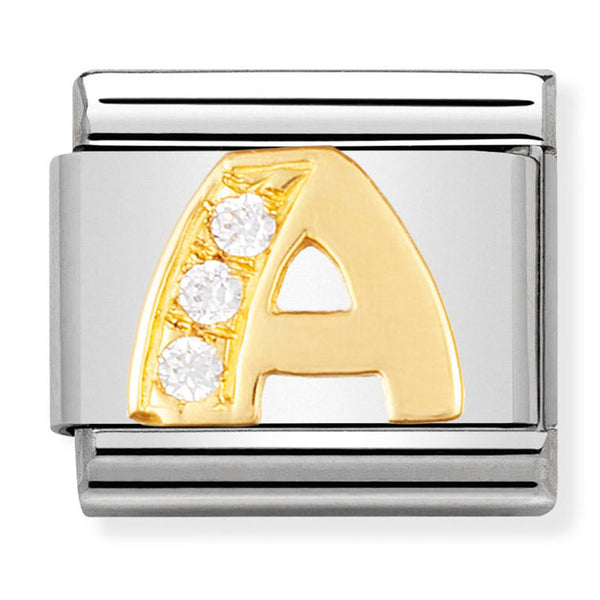 Gold - Letter A with CZ Charm