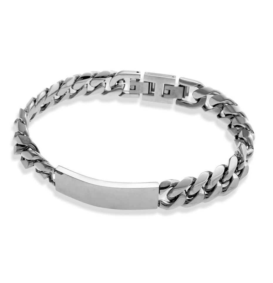 Bracelet -  Blaze S/Steel 12mm Shiny Finish with ID Cuban Link