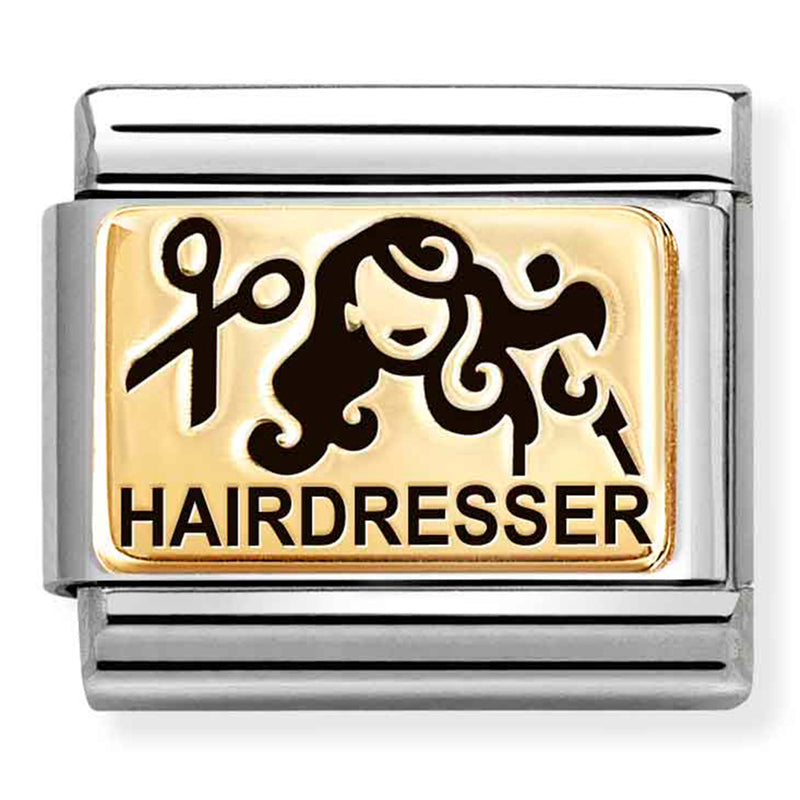 Occupation - Female Hairdresser with Black Enamel Gold Charm