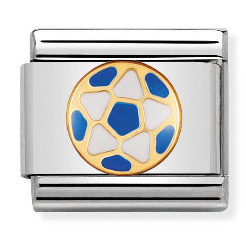 Sports -  Italian Light Blue & White Football Gold Charm