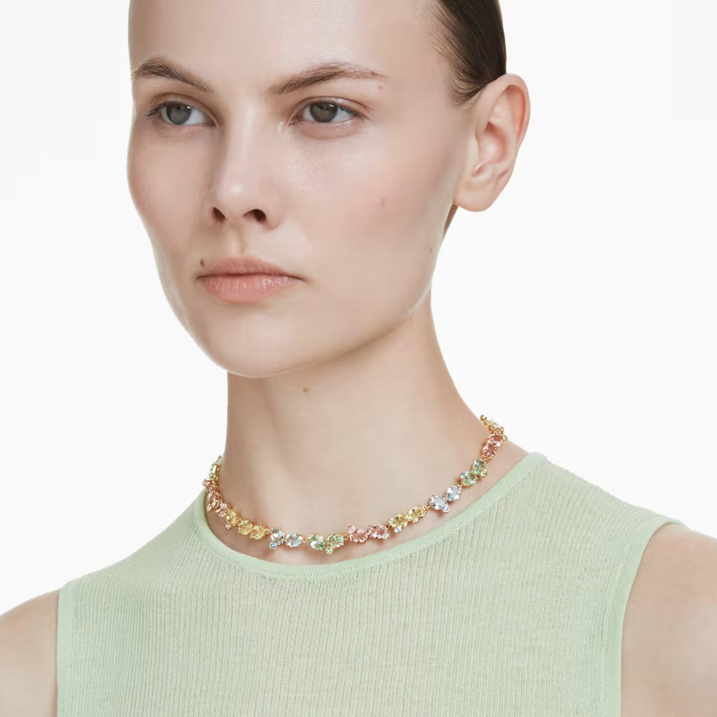 Gema Multicoloured Mixed Cuts Gold Tennis Necklace
