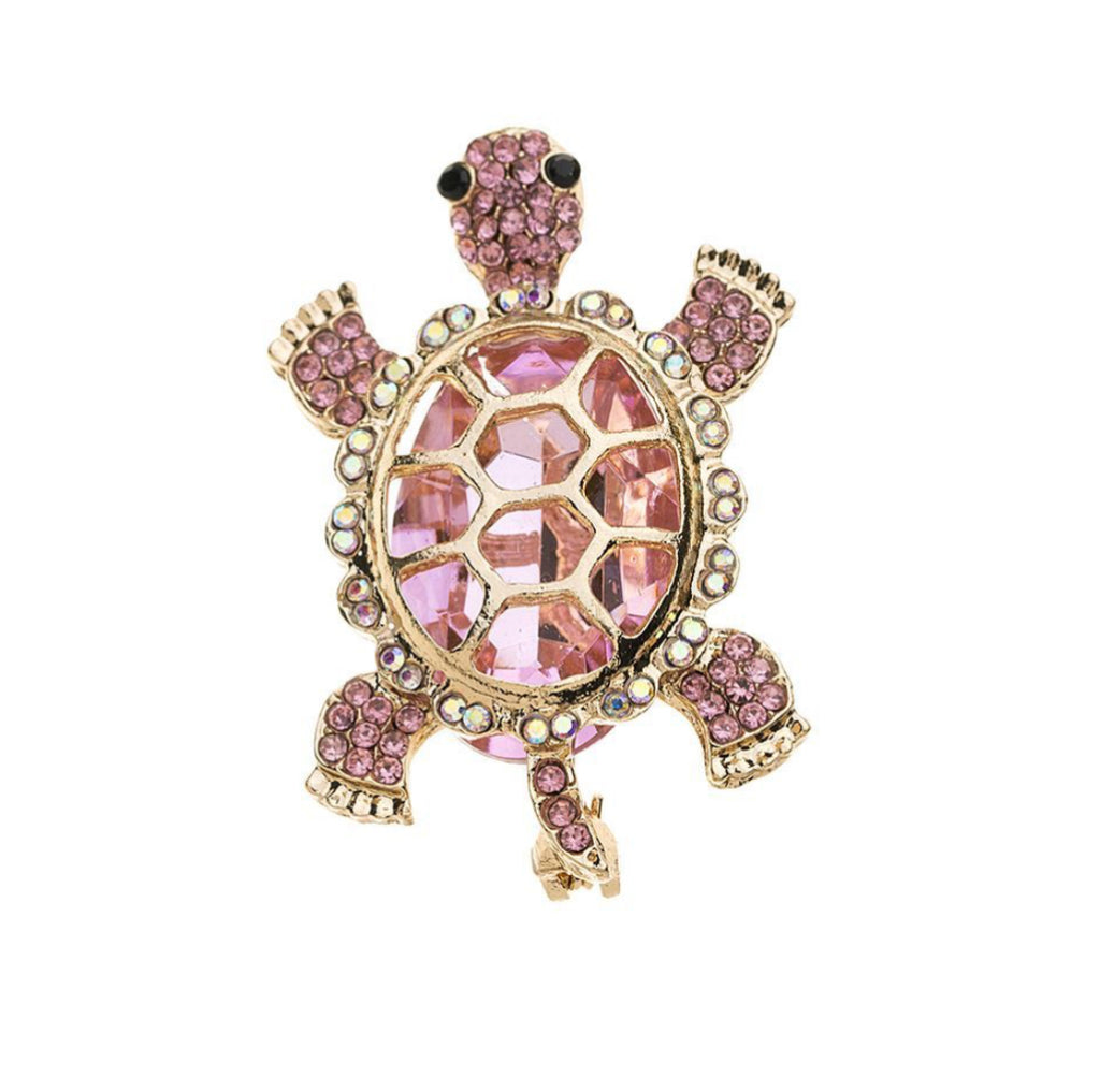 Brooch - Pink Crystal Turtle