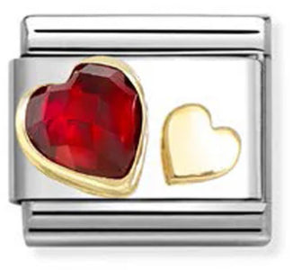 Love - Red CZ & Heart Gold Charm