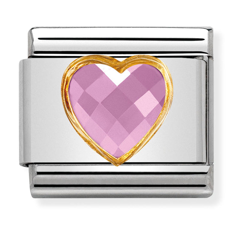 Love - Pink Faceted Heart CZ Gold Charm