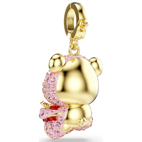Idyllia: Pink Mixed Cut Crystal Teddy Bear Gold Charm