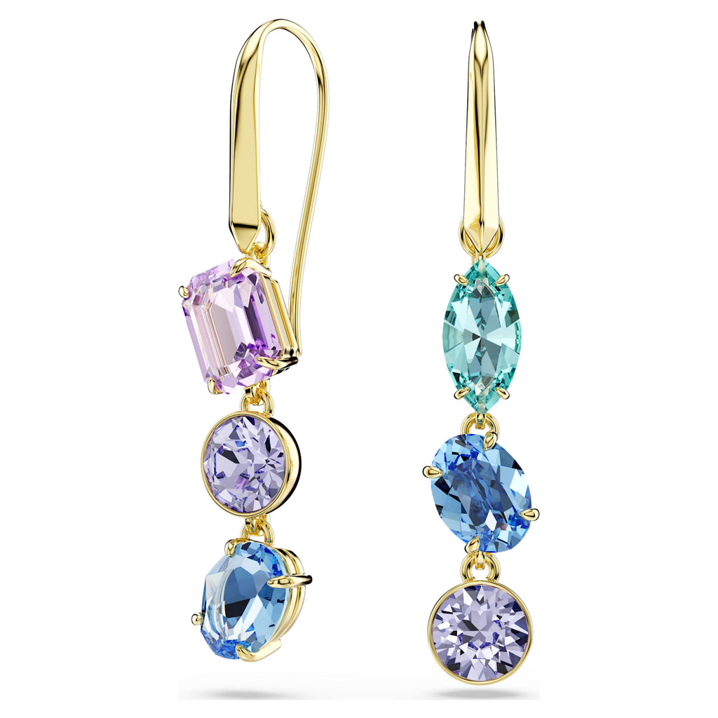 Gema: Multicoloured Mixed Cuts Crystals Gold Asymmetrical Design Drop Earrings