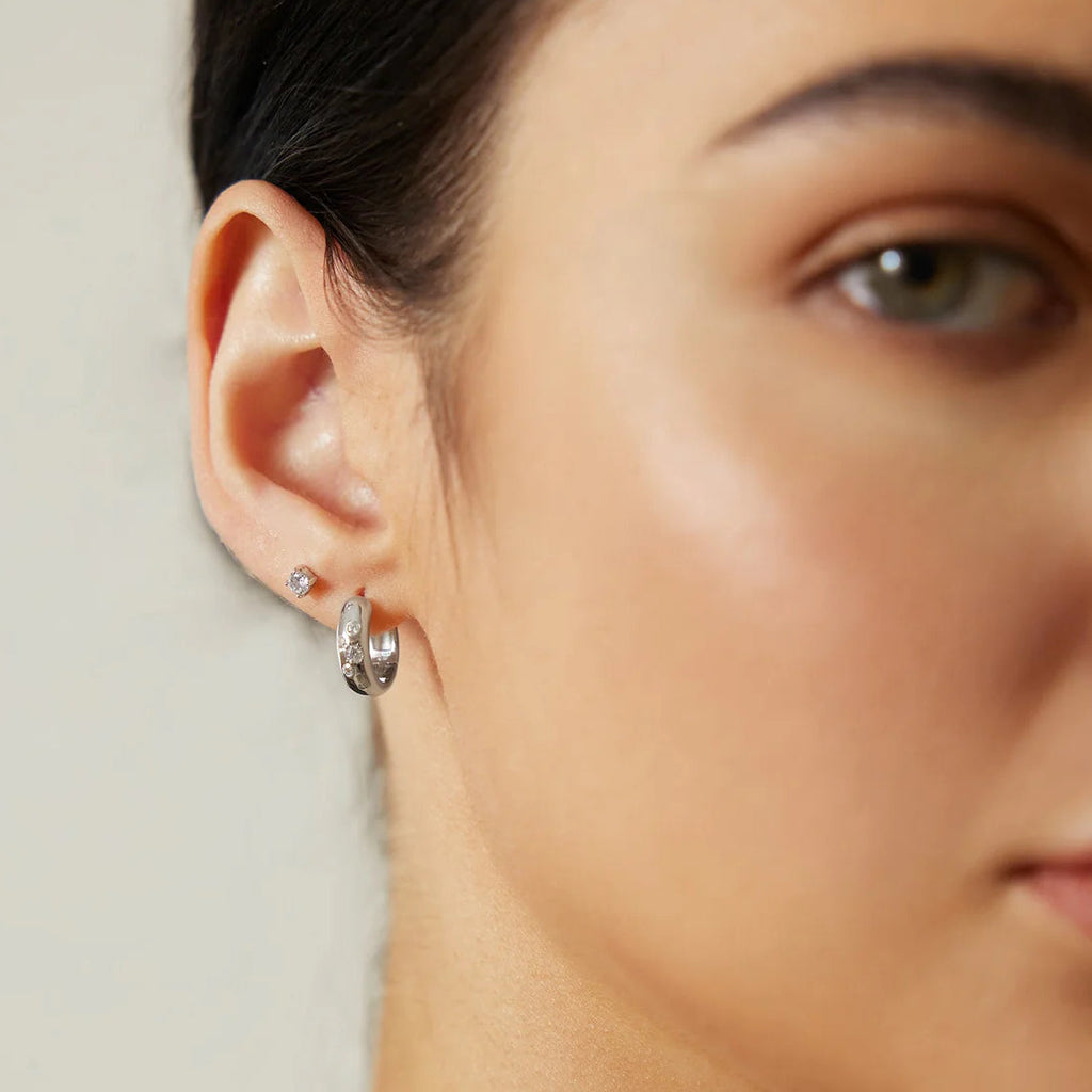 Miss Dainty - Small Chubby Sparkling Huggie Hoop Earrings - 2 Colours