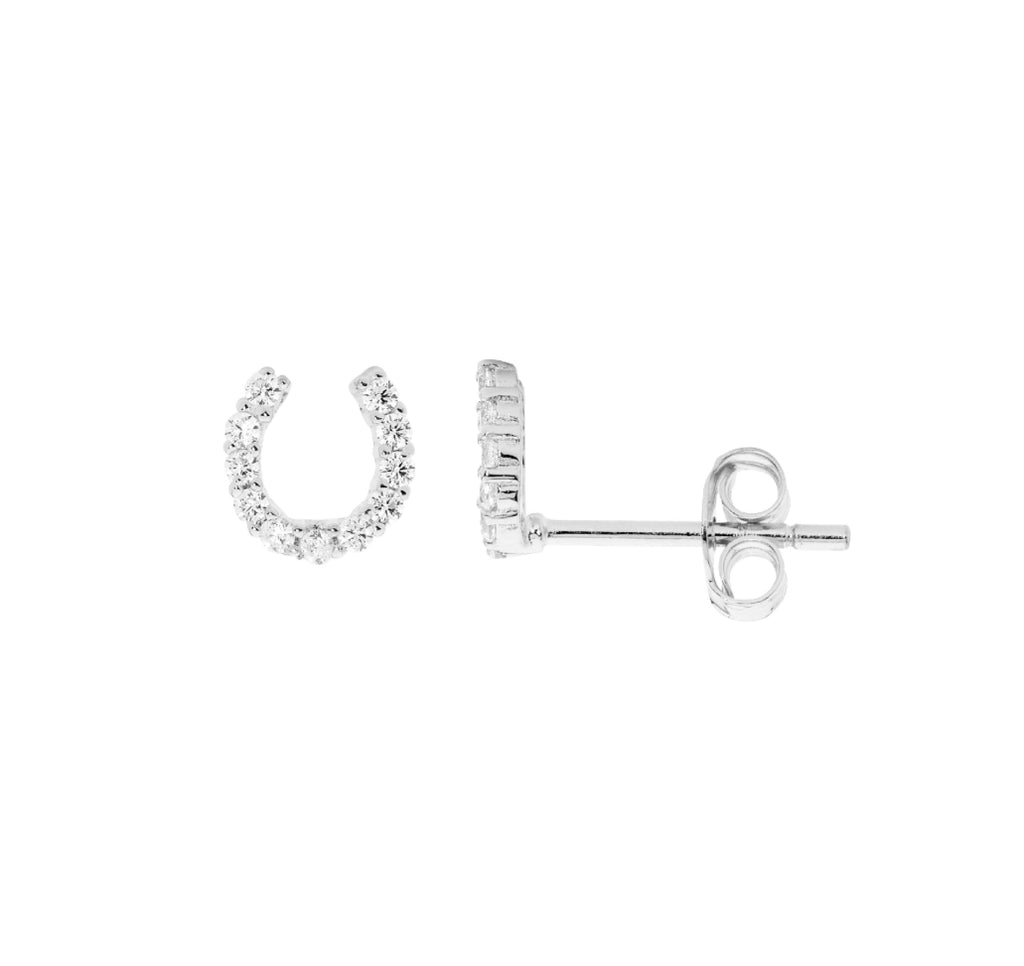 6mm White CZ Small HorseShoe Stud Earrings - 3 Colours