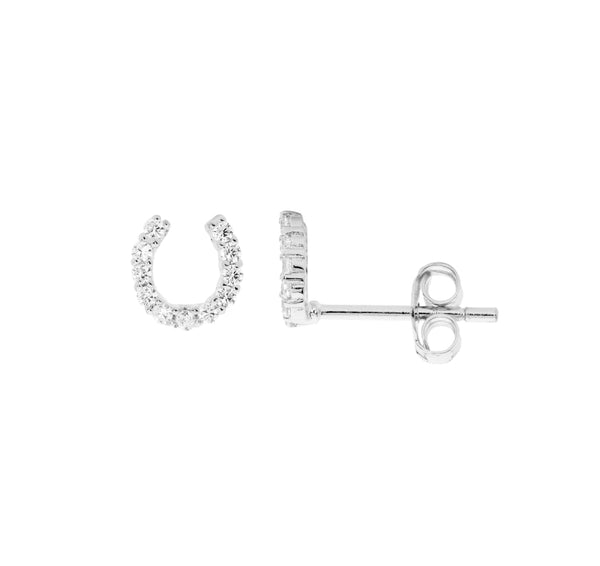 6mm White CZ Small HorseShoe Stud Earrings - 3 Colours