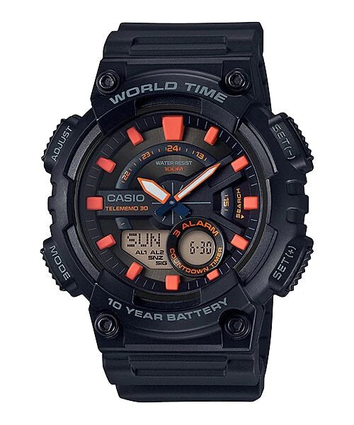 Casio Gents Black Face/Orange ACC, Black Resin Band