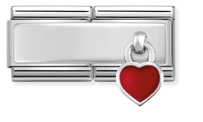 Double Link - Red Heart Engravable Silver Charm