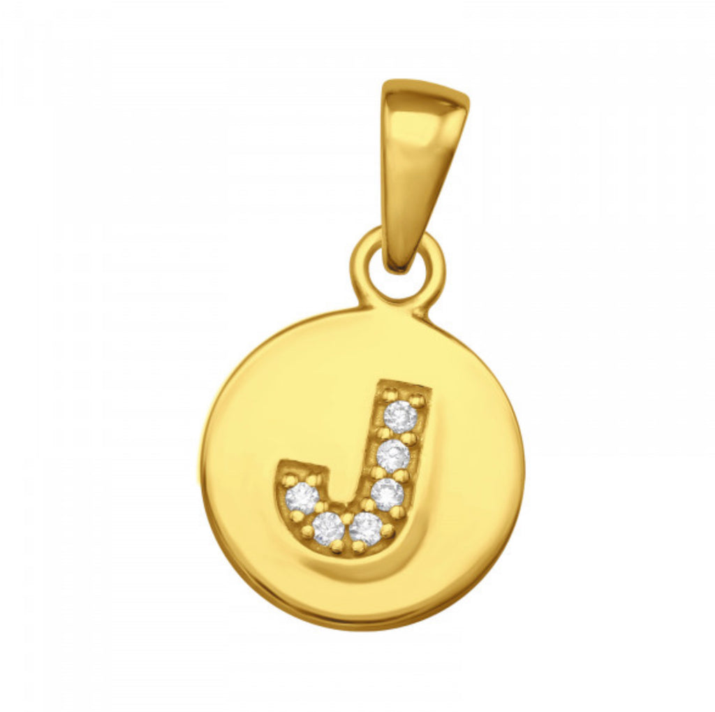 Round Disc White CZ Gold Plated Initial Pendant