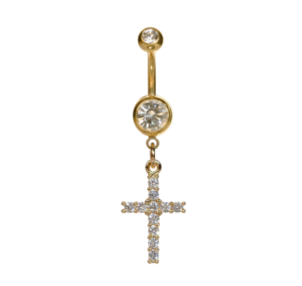 Pygmy Navel Bar - Cross Drop Crystal - 2 colours