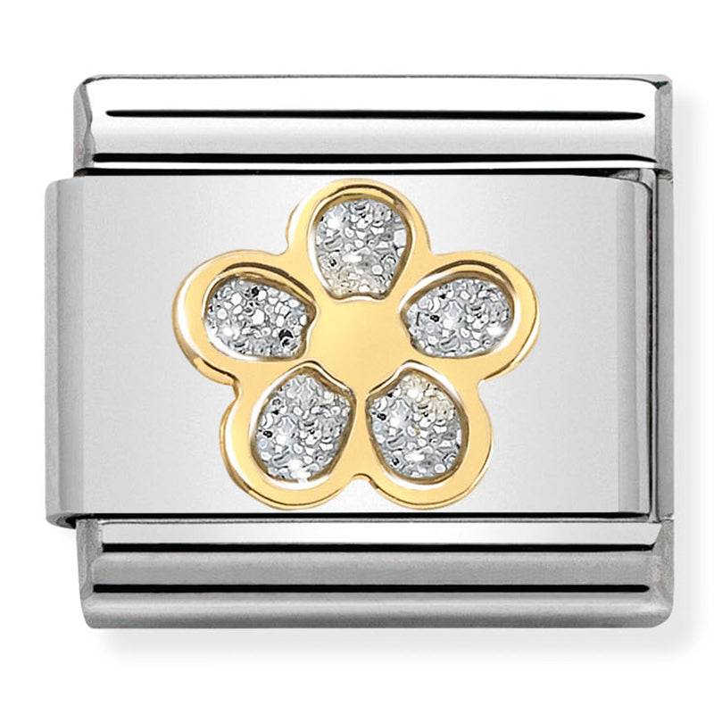 Nature - Silver Glitter Flower Gold Charm