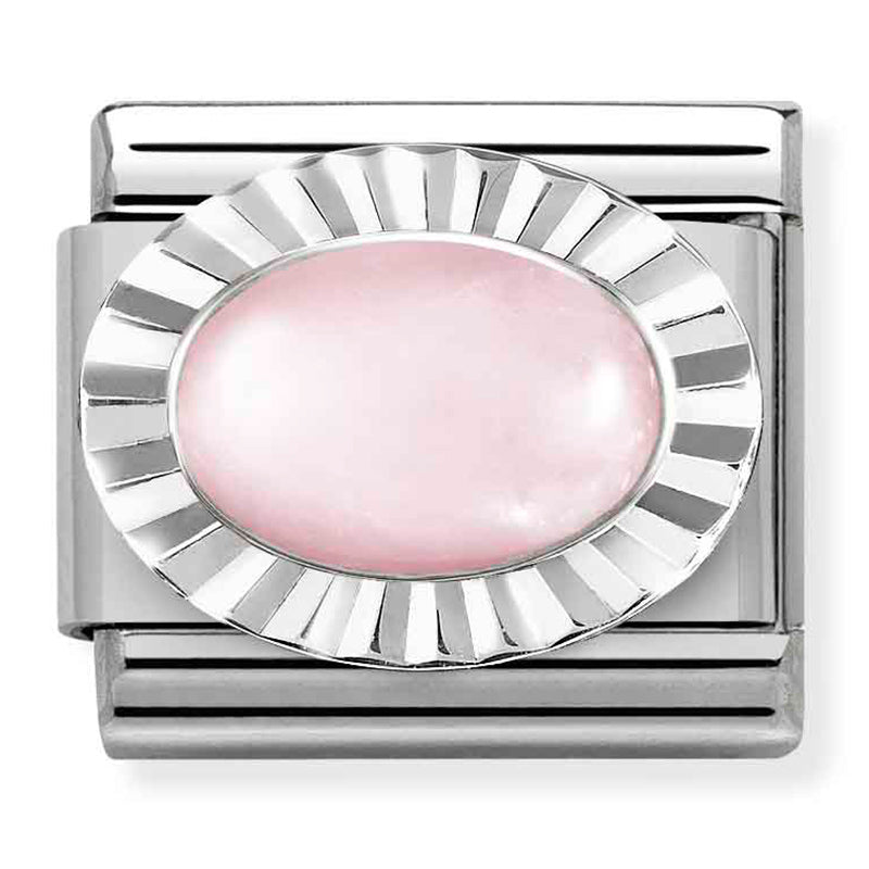 Gemstones - Oval Rose Quartz Stone Silver Charm