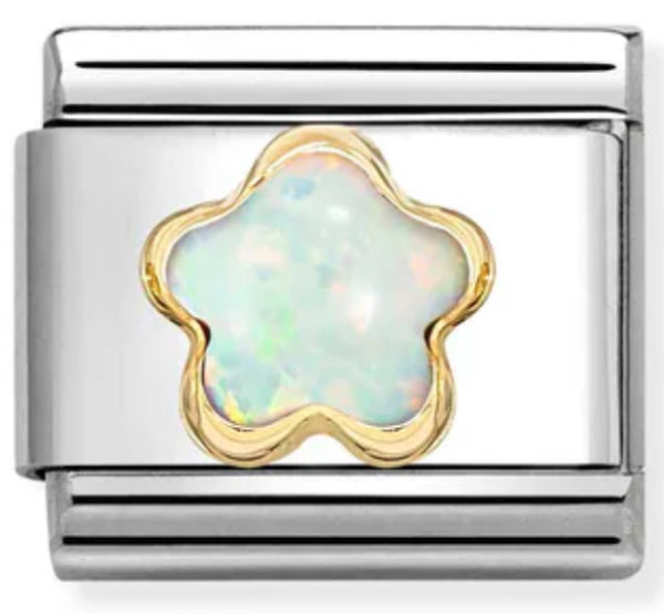 Nature - White Opal Flower Gold Charm