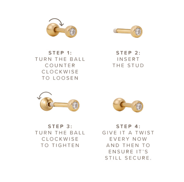 Ball Back Single Earring - Opalite & Bezel Set CZ - 2 colours