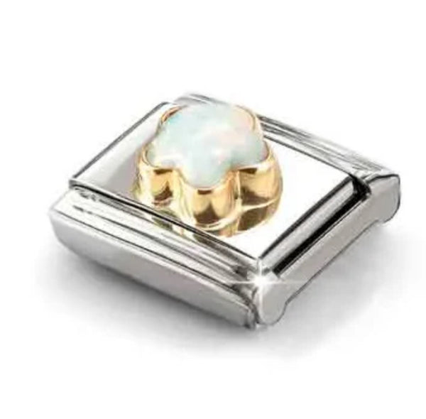 Nature - White Opal Flower Gold Charm