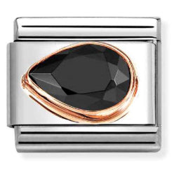 Gemstone - Black CZ Left Drop Faceted Rosegold Charm