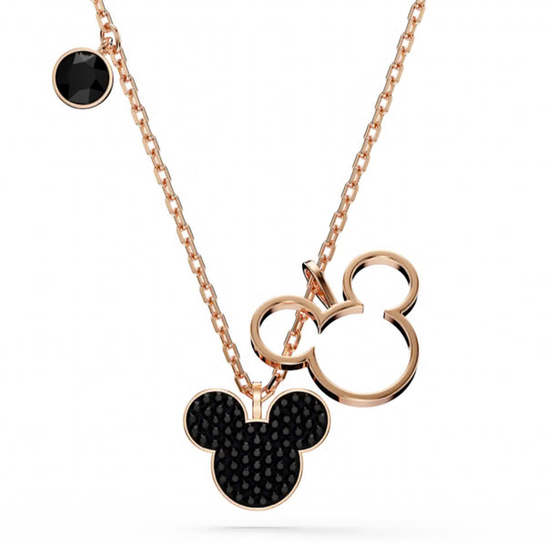 Mickey & Minnie Black Crystal Rosegold Tone Necklace