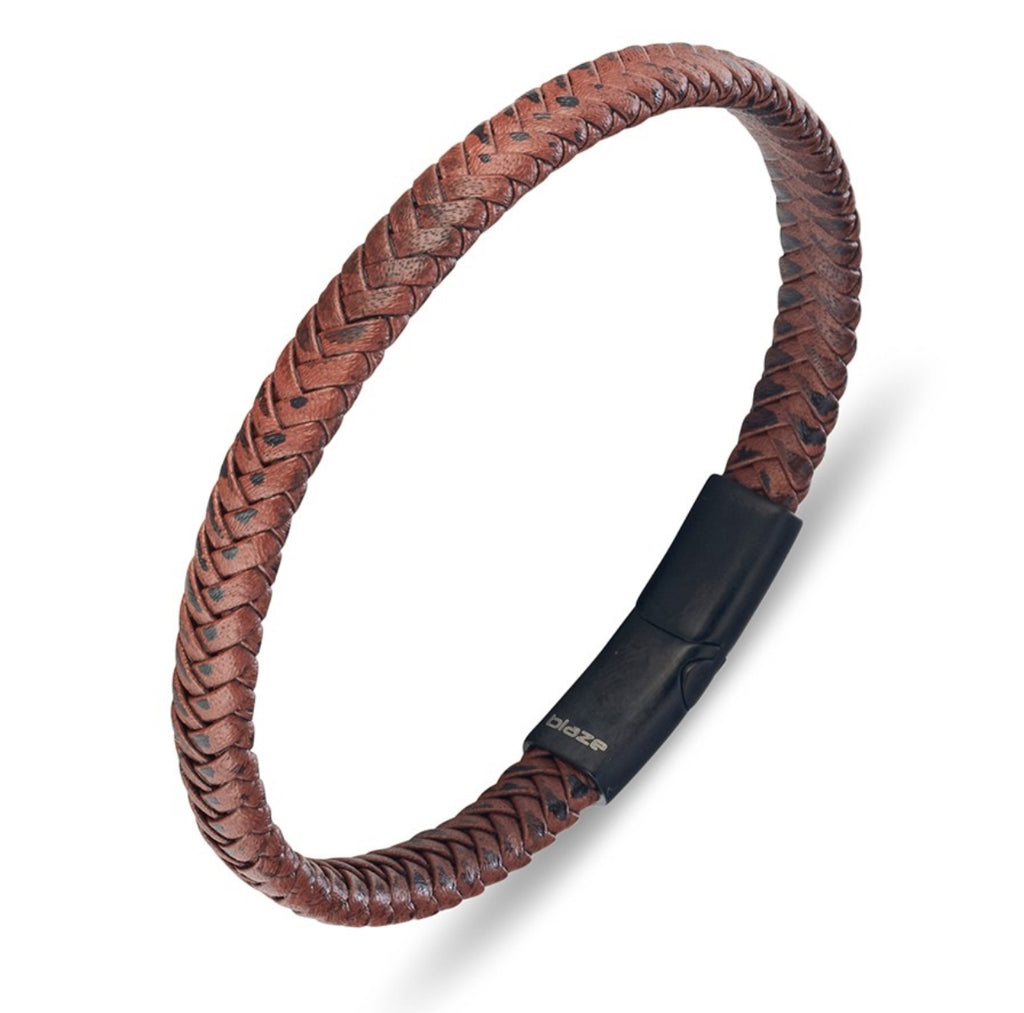 Bracelet - Blaze Stainless Steel Men's Leather Braid Bangle - 2 colours