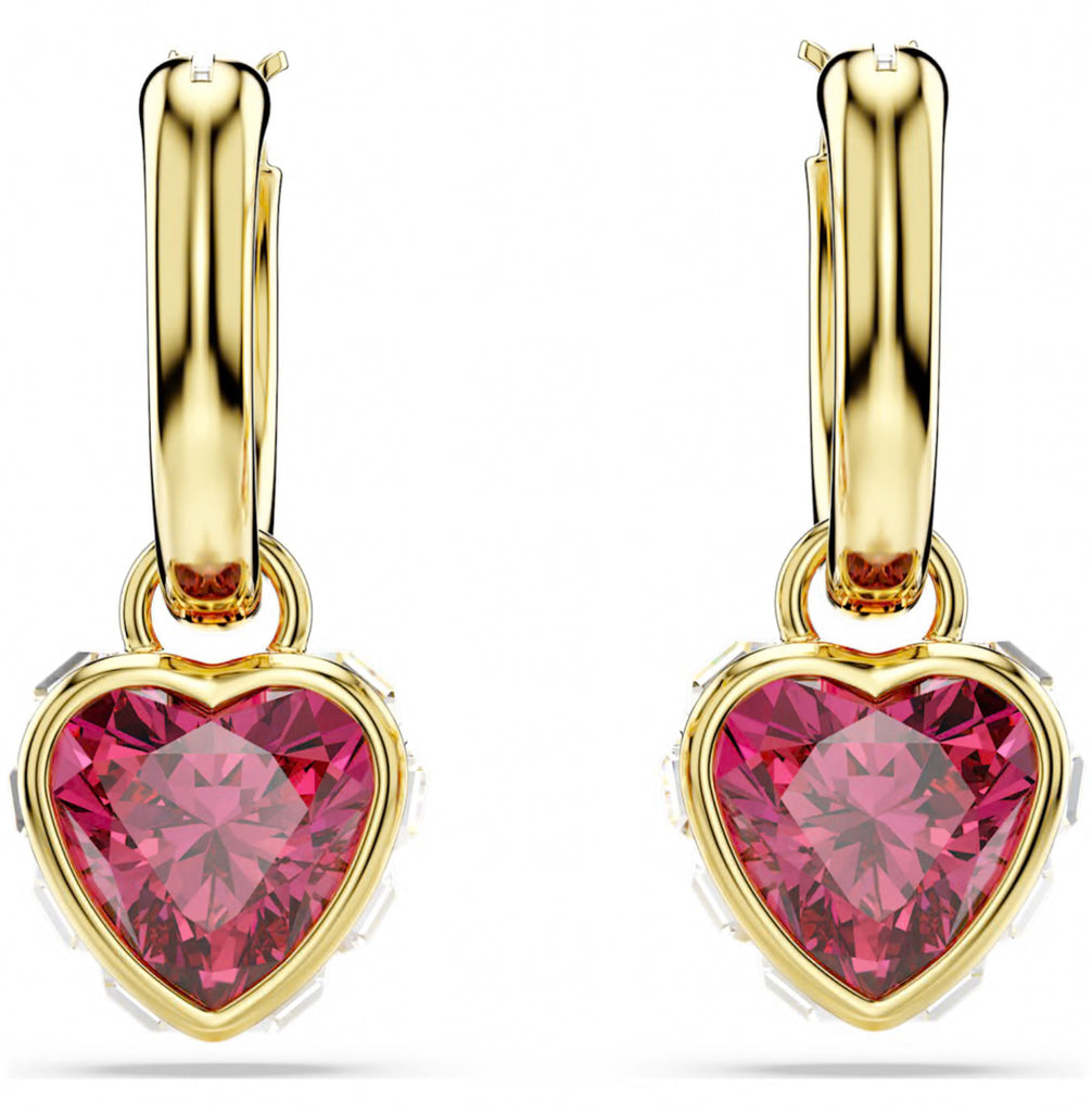 Chroma: Red Heart Gold Drop Earrings