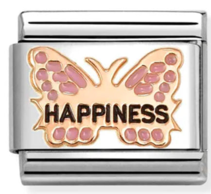 Symbols - Pink ‘Happiness’ Butterfly Rosegold Charm