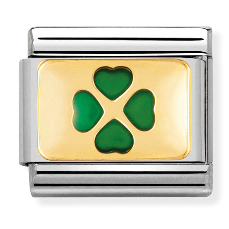 Good Luck - Green Four Leaf Clover Gold Charm