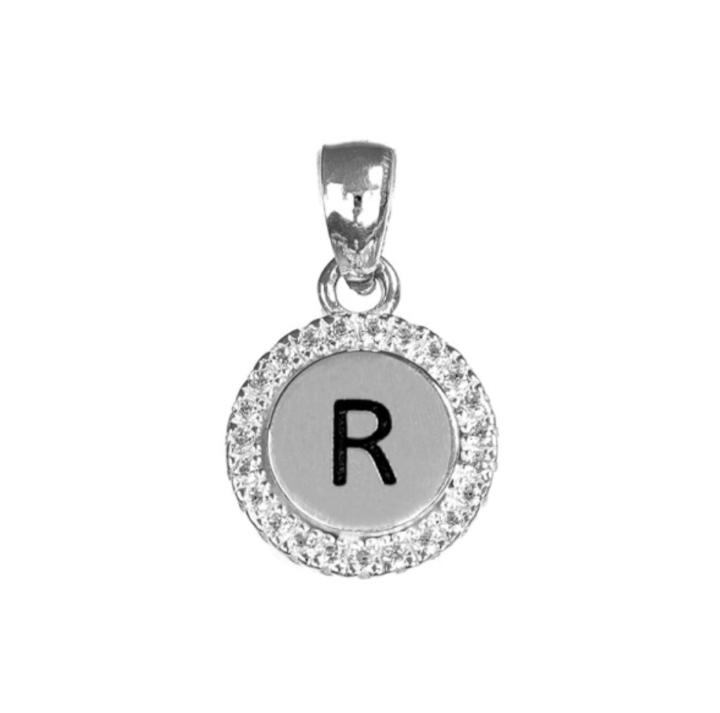 Round White CZ Silver Initial Charm