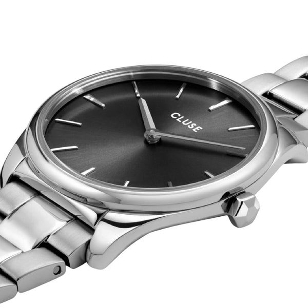 Féroce Petite: Dark Grey Silver Link Watch