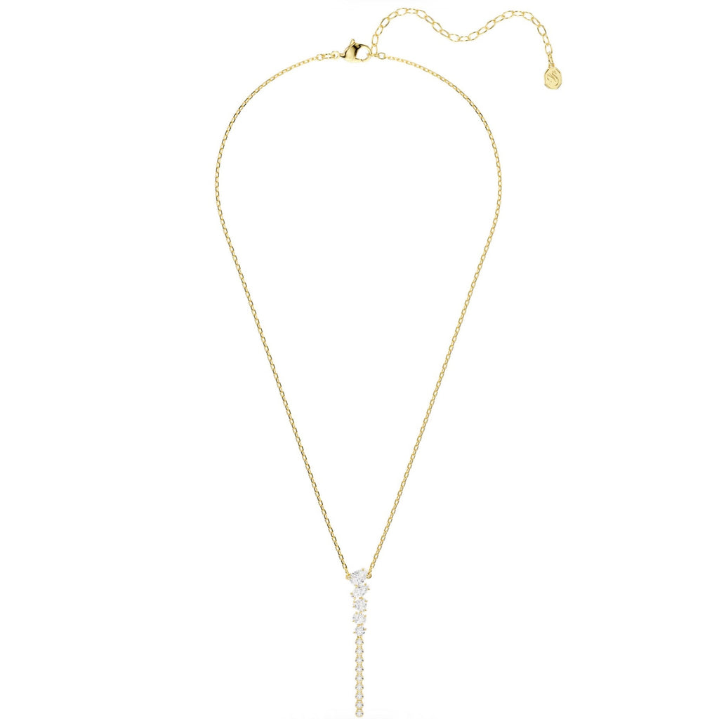 Mesmera: White Mixed Cuts Crystal Gold Y Necklace