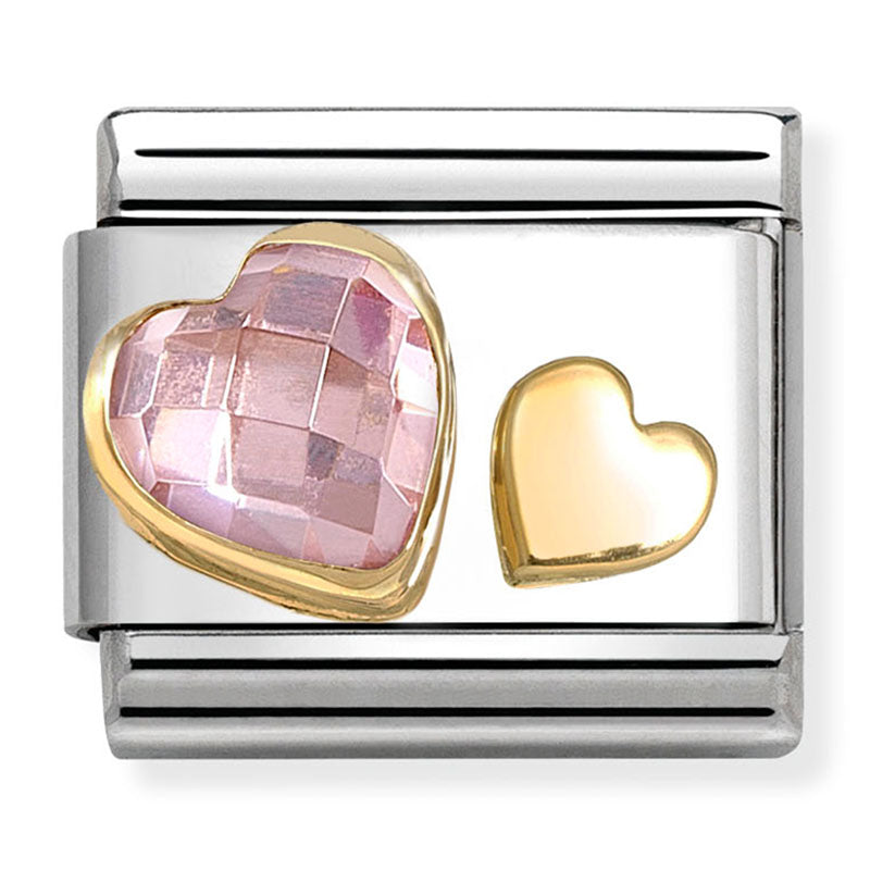 Love - Light Pink CZ & Heart Gold Charm