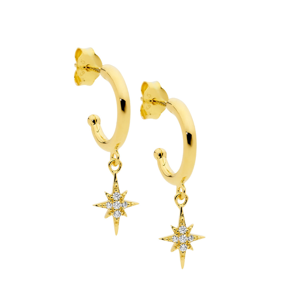 Star with CZ Drop Gold Earrings