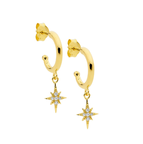 Star with CZ Drop Gold Earrings